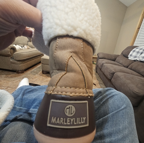 Women's Brown Ankle Boots with Faux Fur Lining - Picture 11 of 12